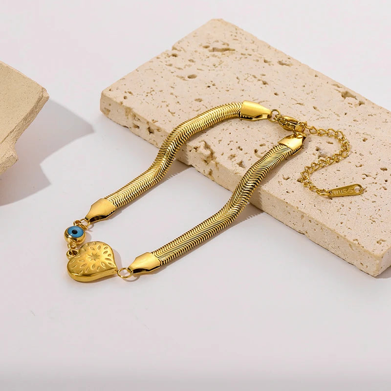Gold Colour Stainless Steel Link Chain Bracelet Non-Fading Jewellery