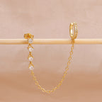 1PC Simple Stainless Steel Gold Colour Chain Tassel Zircon Stud