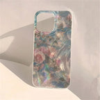 Floral Water Wave Glossy Case for iPhone 16 15 14 13 12 11 Pro Max XR Plus