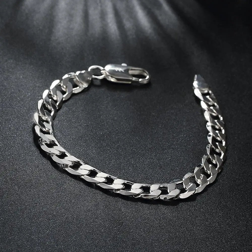8mm Geometric Side Chain Bracelet 925 Sterling Silver Men Women Luxury Gift