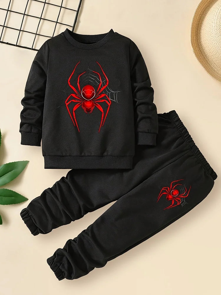 Boys Spiderman Print Sweatshirt & Pants 2pc Suit Kids Long Sleeve Set