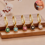 Exquisite Colourful Crystal Flower Hoop Earrings Stainless Steel
