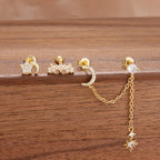 3PCS Stainless Steel Fashion Tassel Chain Stud Piercing Earrings Set
