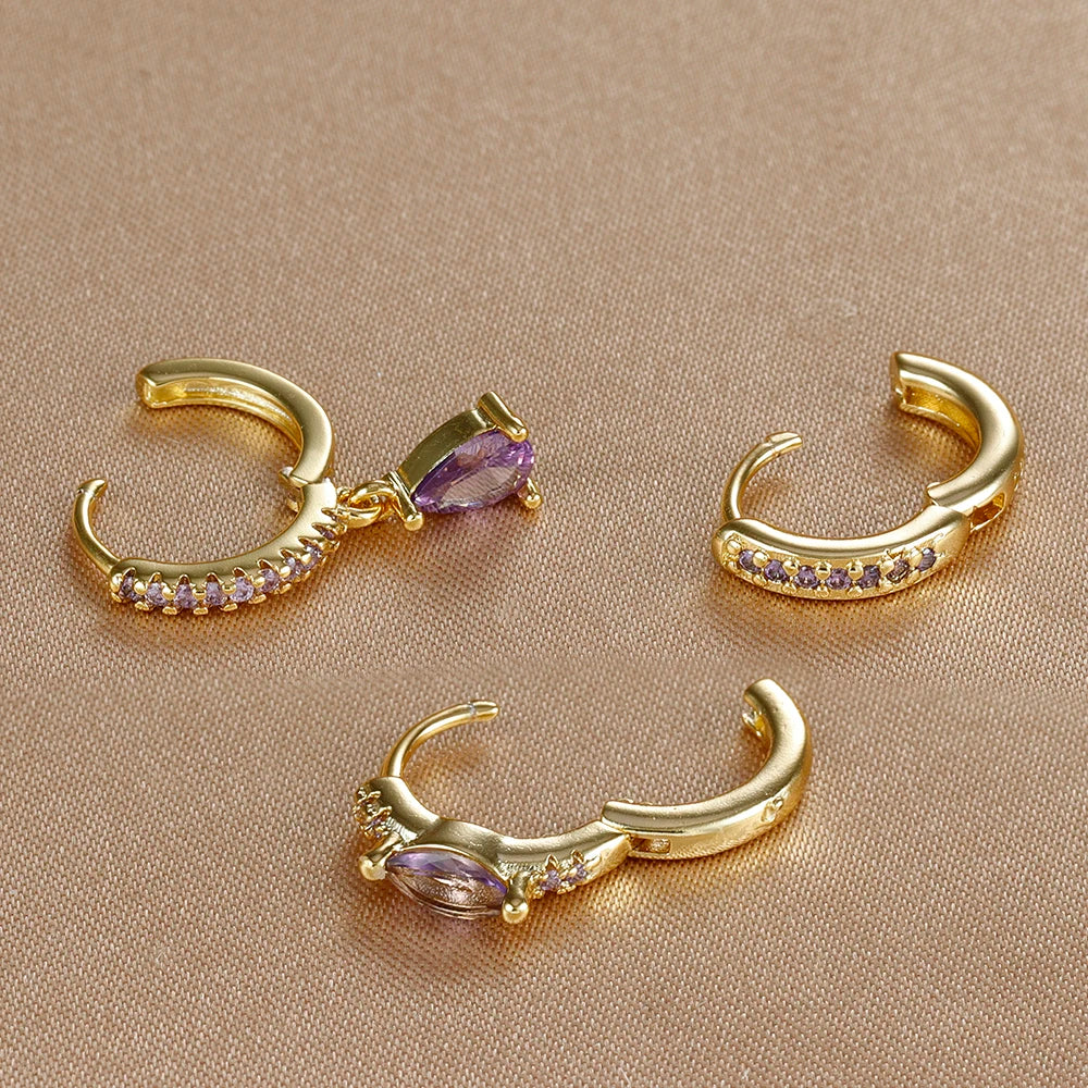 3PCS Cubic Zirconia Water Drop Hanging Earrings Round Dangle Set