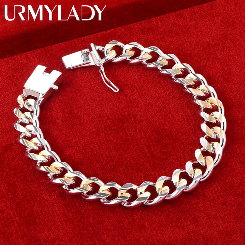 10mm Gold & Silver Chain Bracelet Men Women Noble Wedding Fashion Jewellery