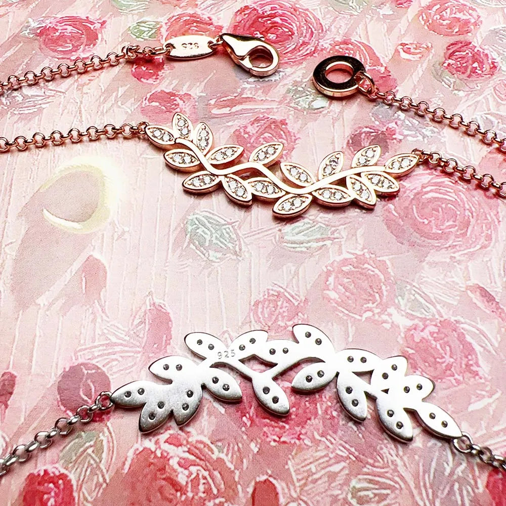 Tendrils Leaves Necklace Link Chain 925 Sterling Silver Romantic Jewellery