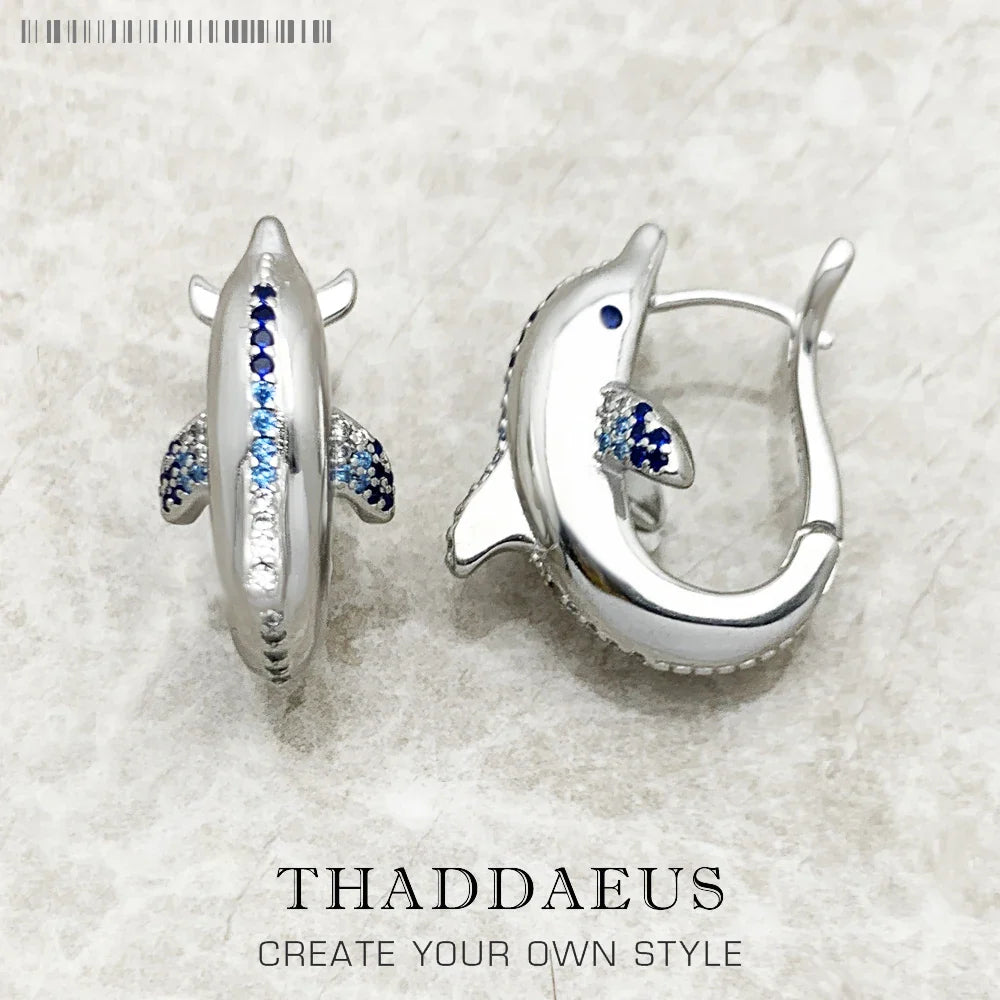 Cute Dolphin Hoop Earrings 925 Sterling Silver Lucky Gift Women