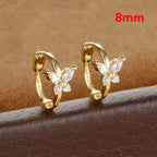 Stainless Steel Zircon Butterfly Minimal Hoop Earrings Gold Huggie
