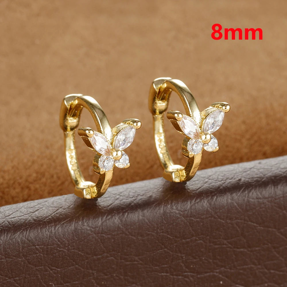 Stainless Steel Zircon Butterfly Minimal Hoop Earrings Gold Huggie