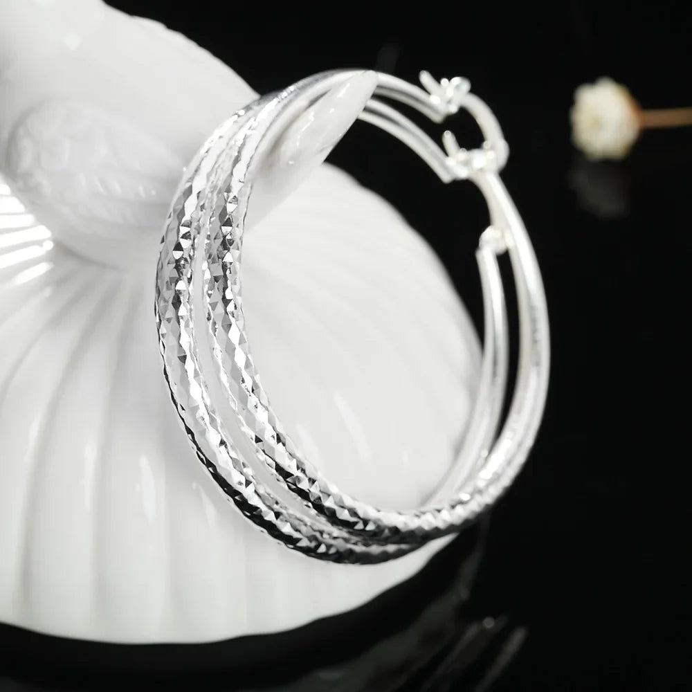925 Sterling Silver 5cm Circle Hoop Earrings Women Fashion Wedding Holiday