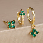 3PCS Gold Colour Chain Flower Drop Earrings Zircon Dangle Earring