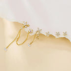 Stainless Steel Star Chain Tassel Drop Earrings 18K Gold Zircon