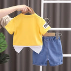 Summer Boys Spiderman Short Sleeve T-Shirt & Jeans Set Kids Fashion Clothing