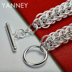 925 Sterling Silver 8-inch Braided Bracelet Men Women Wedding Jewellery Gift