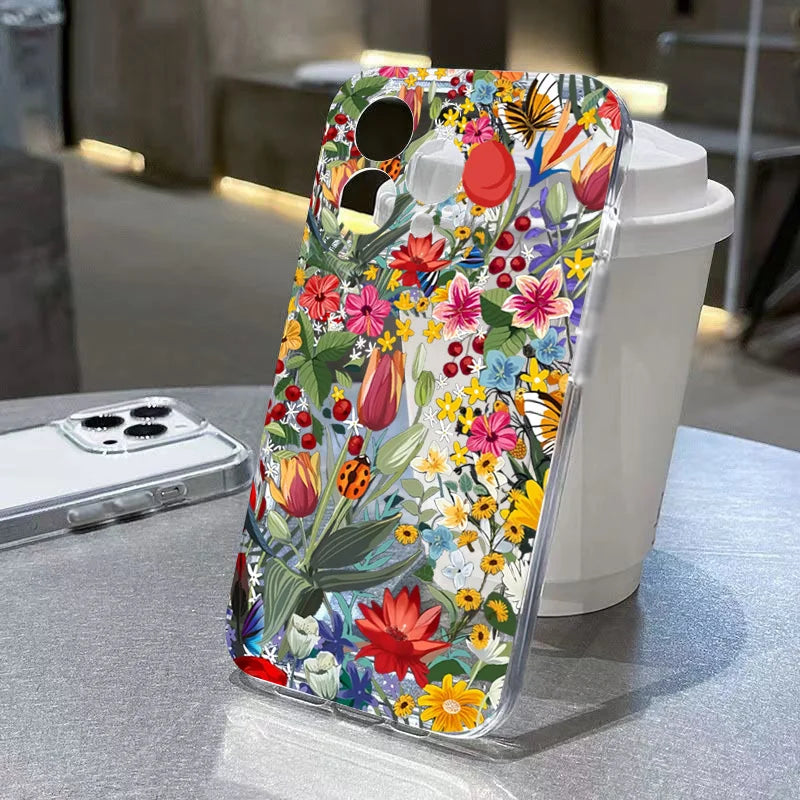 Transparent Floral Case for Samsung Galaxy S25 S24 S23 S22 Ultra FE A55 A15