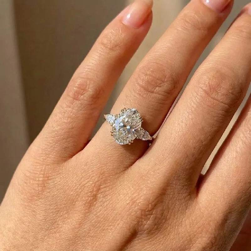 925 Sterling Silver Zirconia Gorgeous Shiny Oval Stone Ring Engagement Wedding Luxury Fine Jewellery