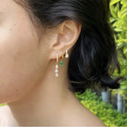 2PCS Stainless Steel Zirconia Small Hoop Earrings Water Drop Pendant