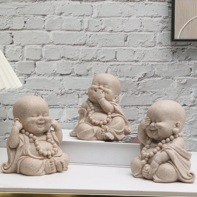 Three Wise Monks Figurines Buddhist Statue Buda Sculpture Laughing Buddha Zen Ornament