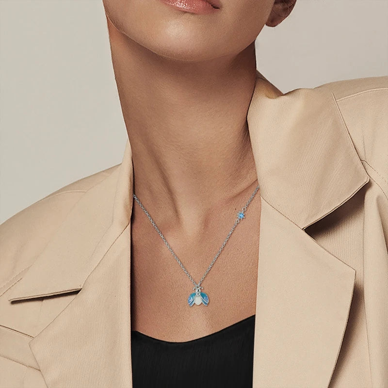 925 Sterling Silver Luminous Firefly Heart Shaped Zircon Pendant Necklace For Women Fashion Anniversary Birthday Jewelry Gifts
