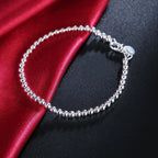 4mm Beads Chain Bracelet 925 Sterling Silver Women Wedding Party Jewellery