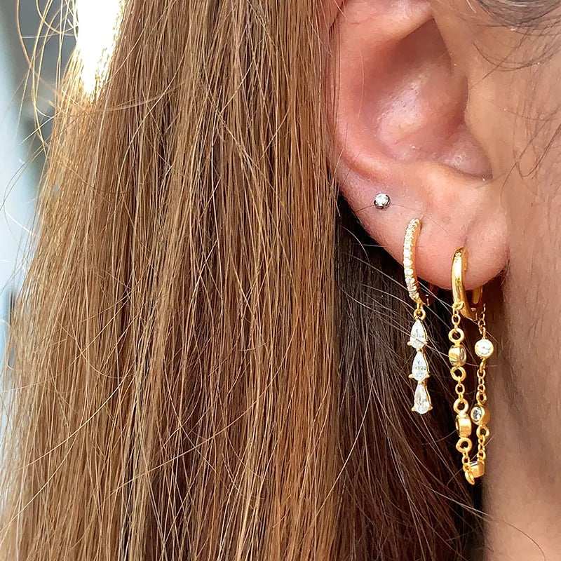 Stainless Steel Small Hoop Earrings Geometry Zircon Pendant Helix