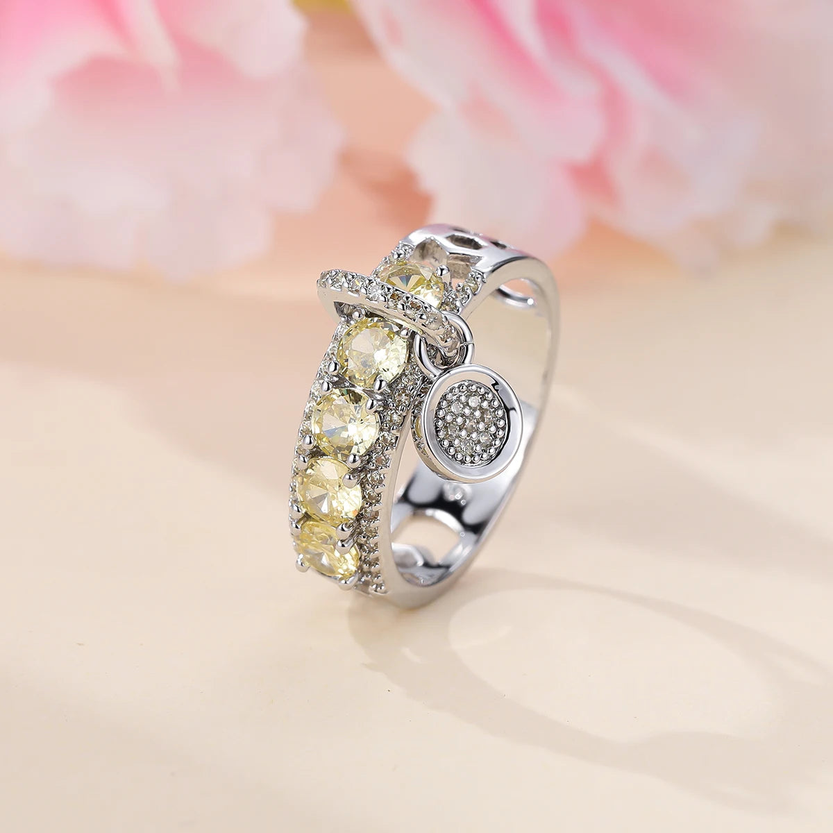 Luxury Female Lake Blue Yellow Black Pink Red Stone Round Dangle Rings For Women Silver Color Green Zircon Wedding Bands Jewelry
