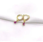2PCS Stainless Steel Zirconia Small Hoop Earrings Water Drop Pendant