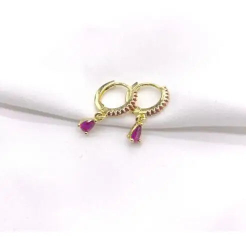 2PCS Stainless Steel Zirconia Small Hoop Earrings Water Drop Pendant