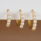 3PCS Stainless Steel Little Pearl Hoop Earrings Small Round Circle