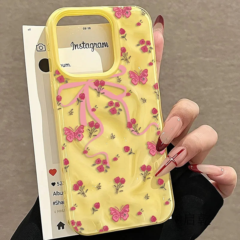 Pink Butterfly Rose Floral Case for iPhone 17 16 15 14 13 12 11 Pro Max Plus