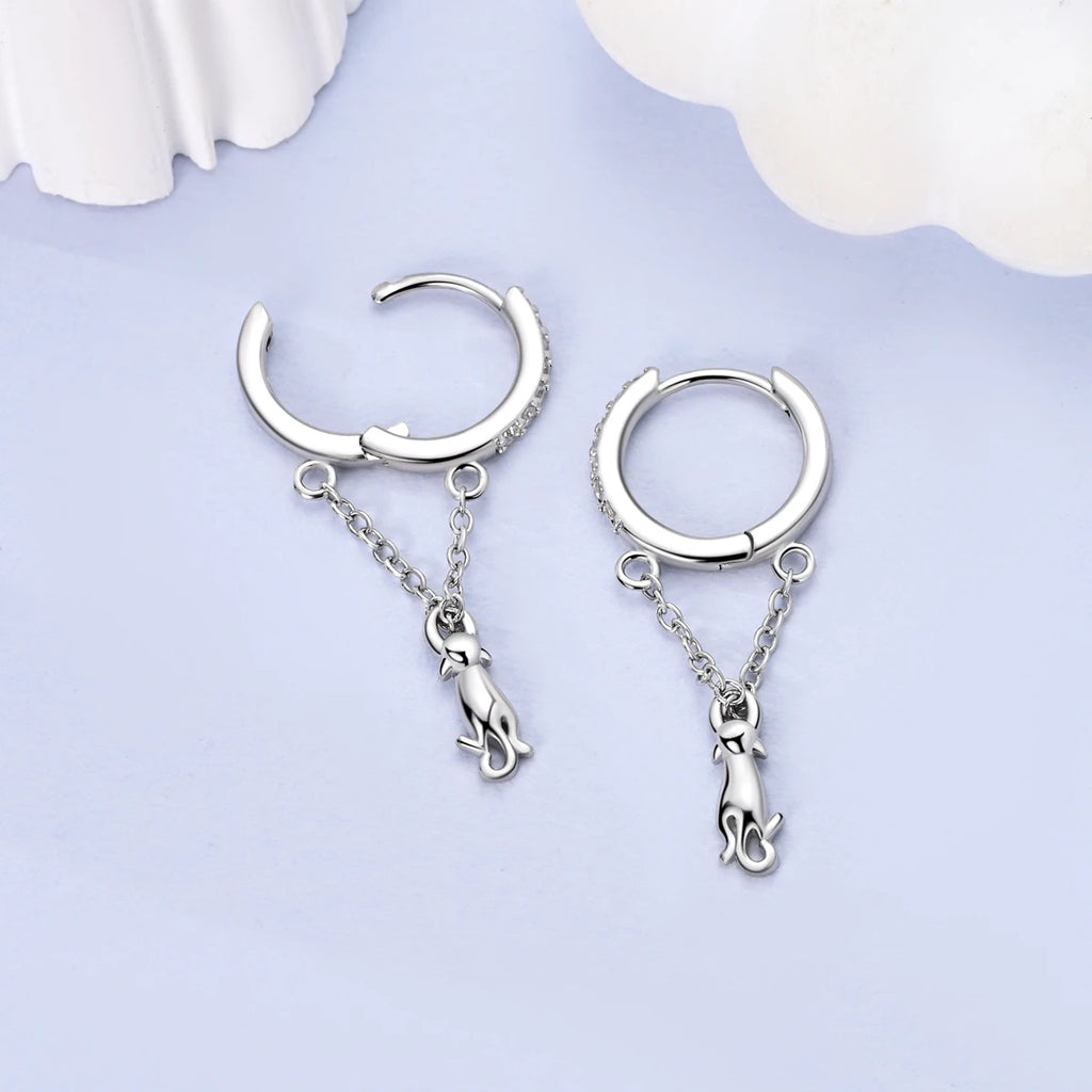 925 Sterling Silver Tassel Zircon Ear Studs Sparkling Hoop Earrings Gift