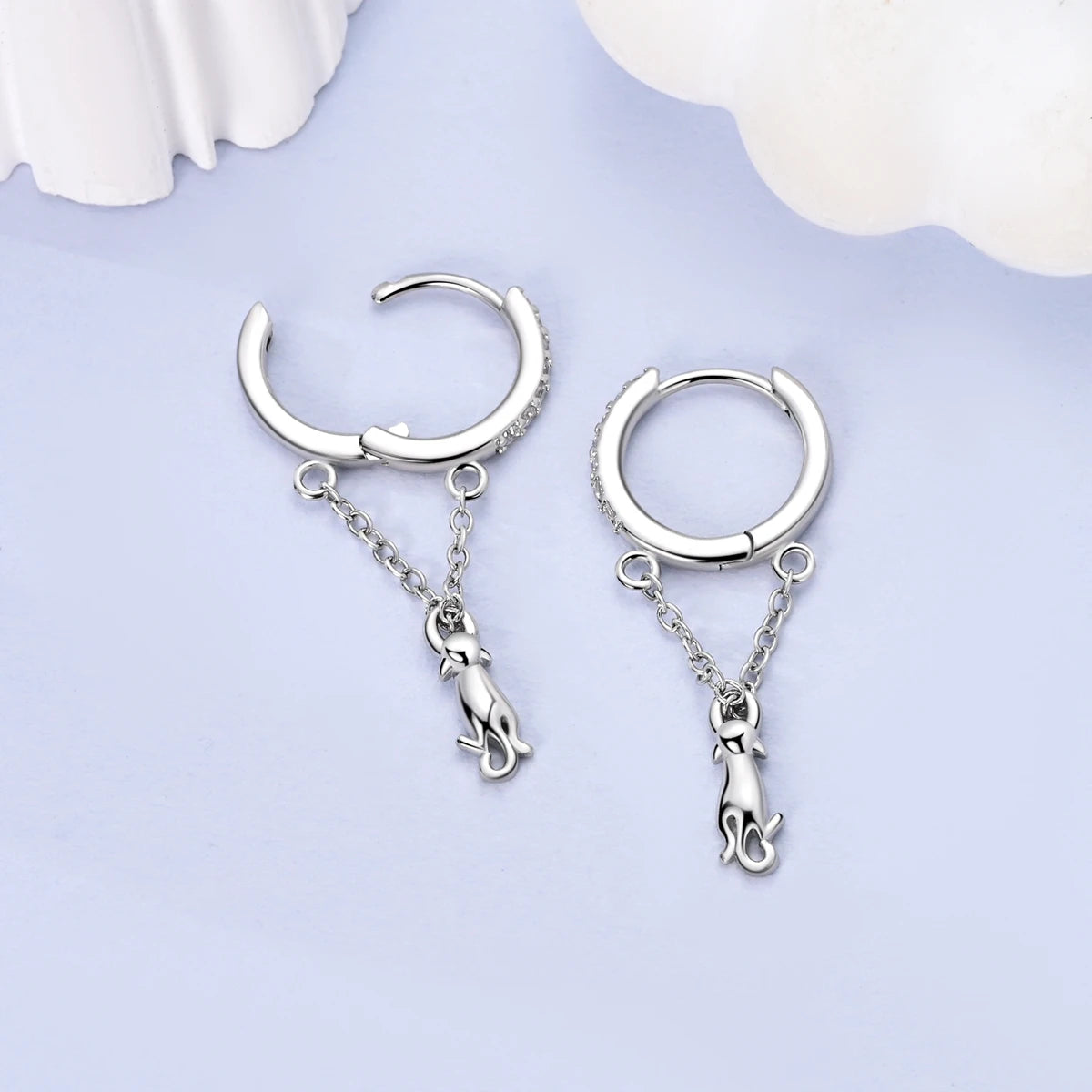 925 Sterling Silver Tassel Zircon Ear Studs Sparkling Hoop Earrings Gift