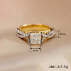 925 Sterling Silve Modern Fashion Princess CZ Two Tone Rings Luxury Bridal Wedding Unique Design Statement Jewelry for Women