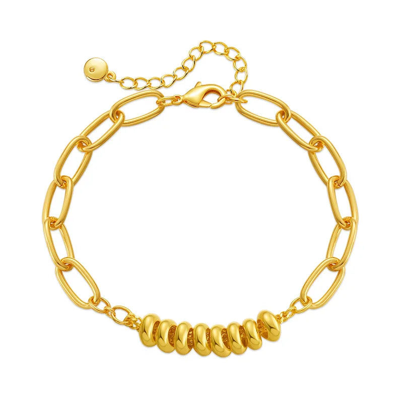 6mm Paperclip Chain Bracelet 18k Gold Plated Stainless Steel Link Adjustable Stackable Jewelry for Women Girls Gift