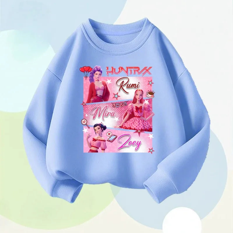 K-pop Girls Casual Sweatshirt O-Neck Long Sleeve Cartoon Print Pullover