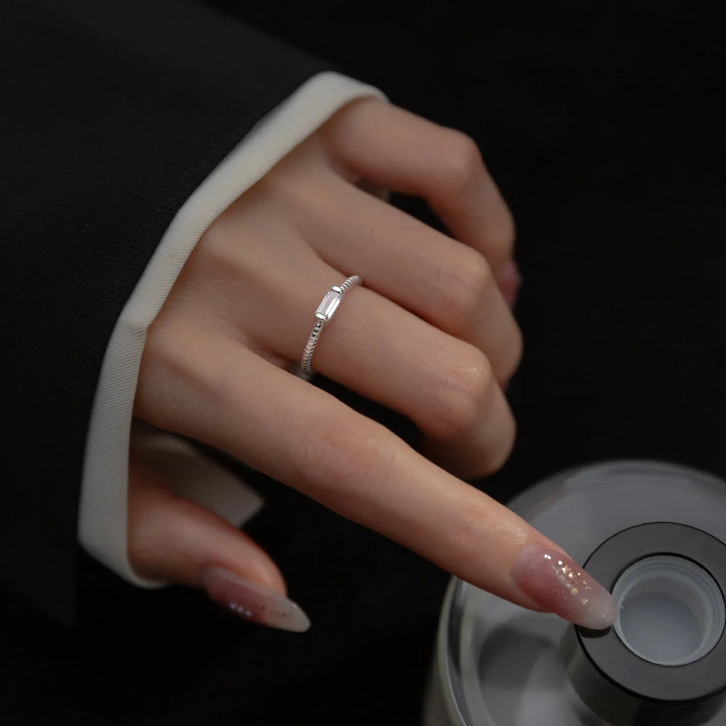 925 Sterling Silver Square Zircon Adjustable Ring Engagement High Quality Jewellery Wholesale