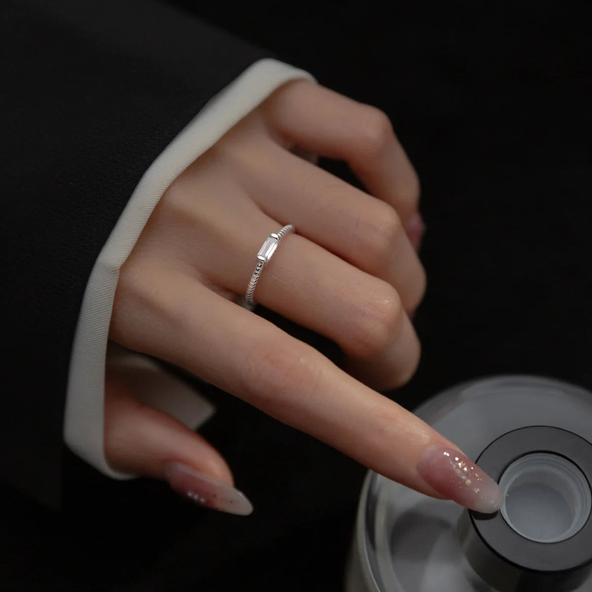 925 Sterling Silver Square Zircon Adjustable Ring Engagement High Quality Jewellery Wholesale