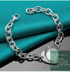 Heart Brand Pendant Bracelet 925 Sterling Silver Women Wedding Engagement