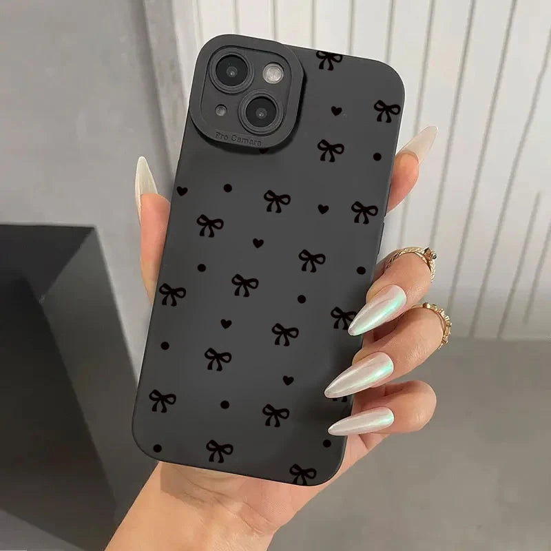 Black Bow Phone Case for iPhone 16 15 14 13 12 11 Pro Max SE