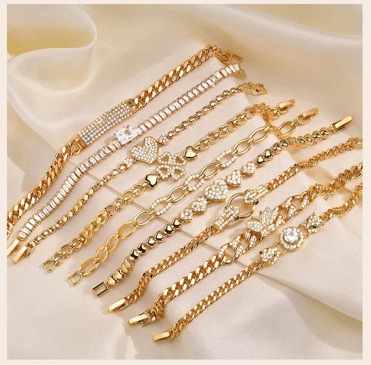 Pave Cubic Zirconia Chain Bracelet for Women, Simple Gold Plated Dainty Jewelry Gift