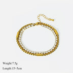 Heart Roman Numeral Zircon Bead Stainless Steel Snake Bone Bracelet
