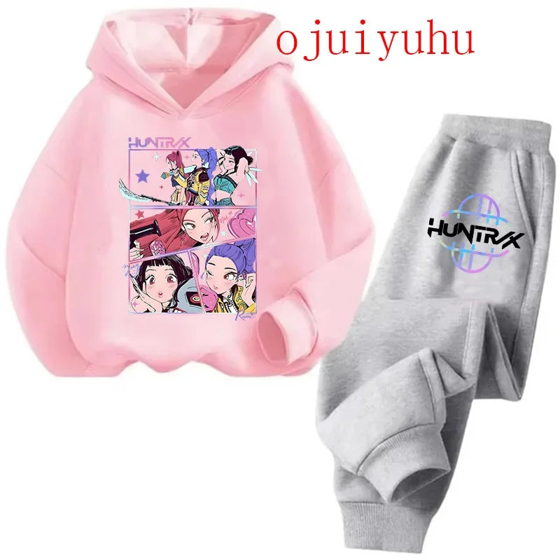 Kids Kpop Demon Hunters Kawaii Hoodie & Sweatpants Set Anime Cartoon Clothing