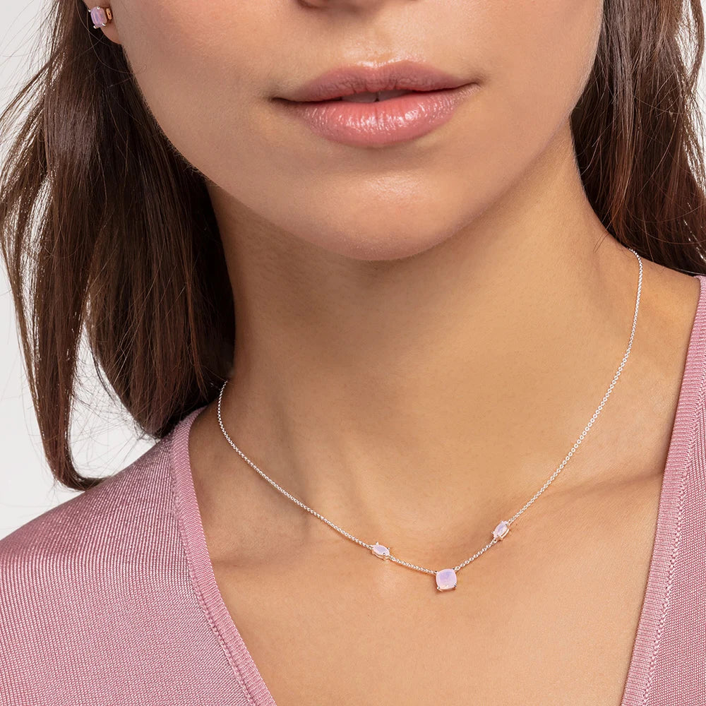Pink Stone Necklace & Earring Jewellery Set 925 Sterling Silver Romantic Gift