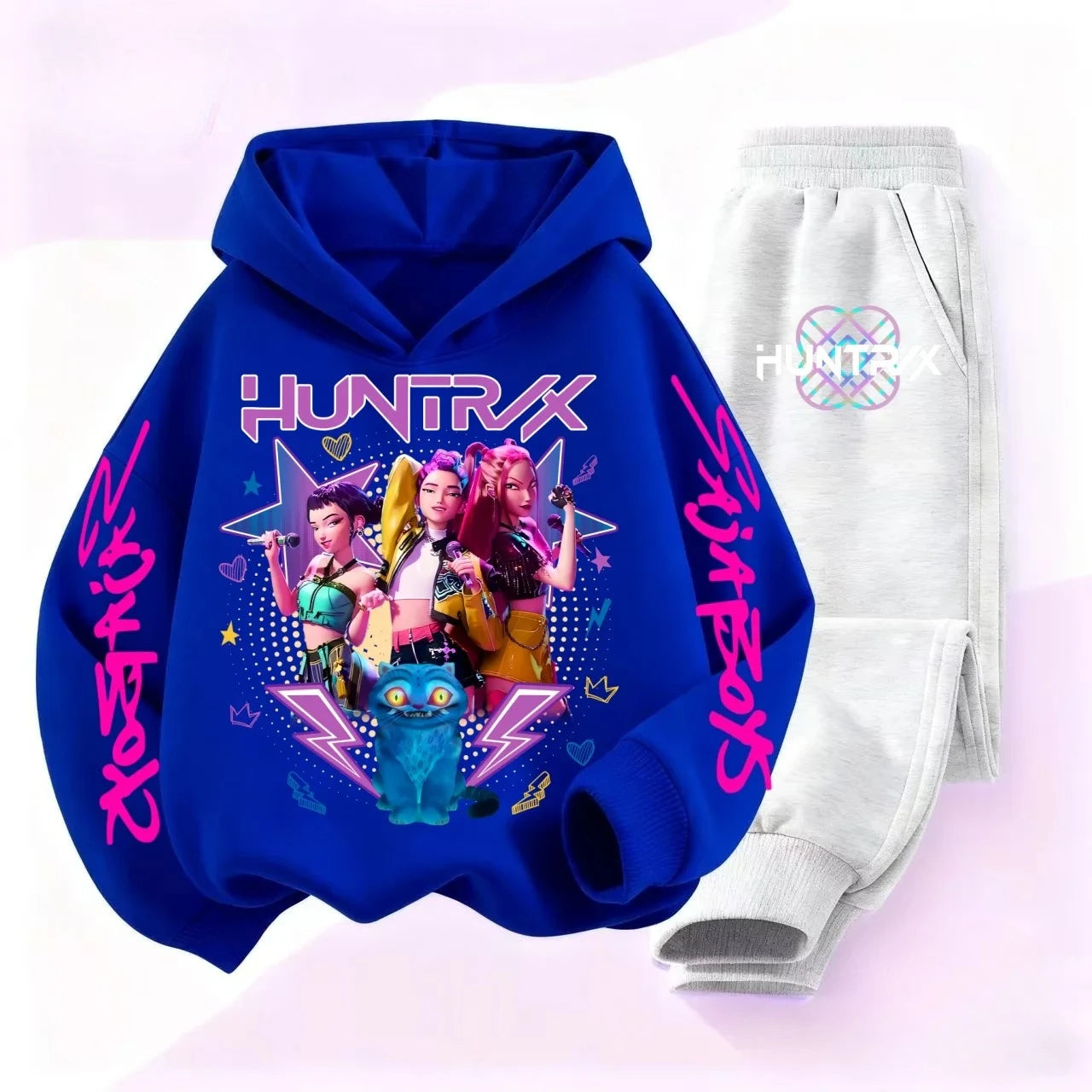 Kids Kpop Devil Hunter Huntrix Printed Hoodie & Sports Pants 2pc Casual Set