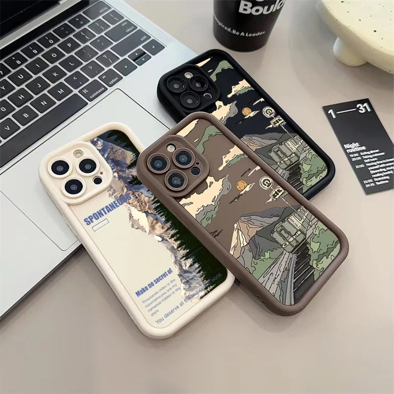Landscape Mountain Train Case for iPhone 16 15 14 13 12 11 Pro Max XR 7 8