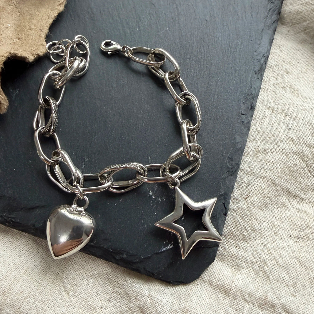 100% Solid 925 Sterling Silver Metal Bracelet for Women Men Vintage Heart Letters Handmade Simple Birthday Gift