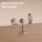 3PCS Fashion Simple Zircon Hoop Earrings Set Stainless Steel Punk