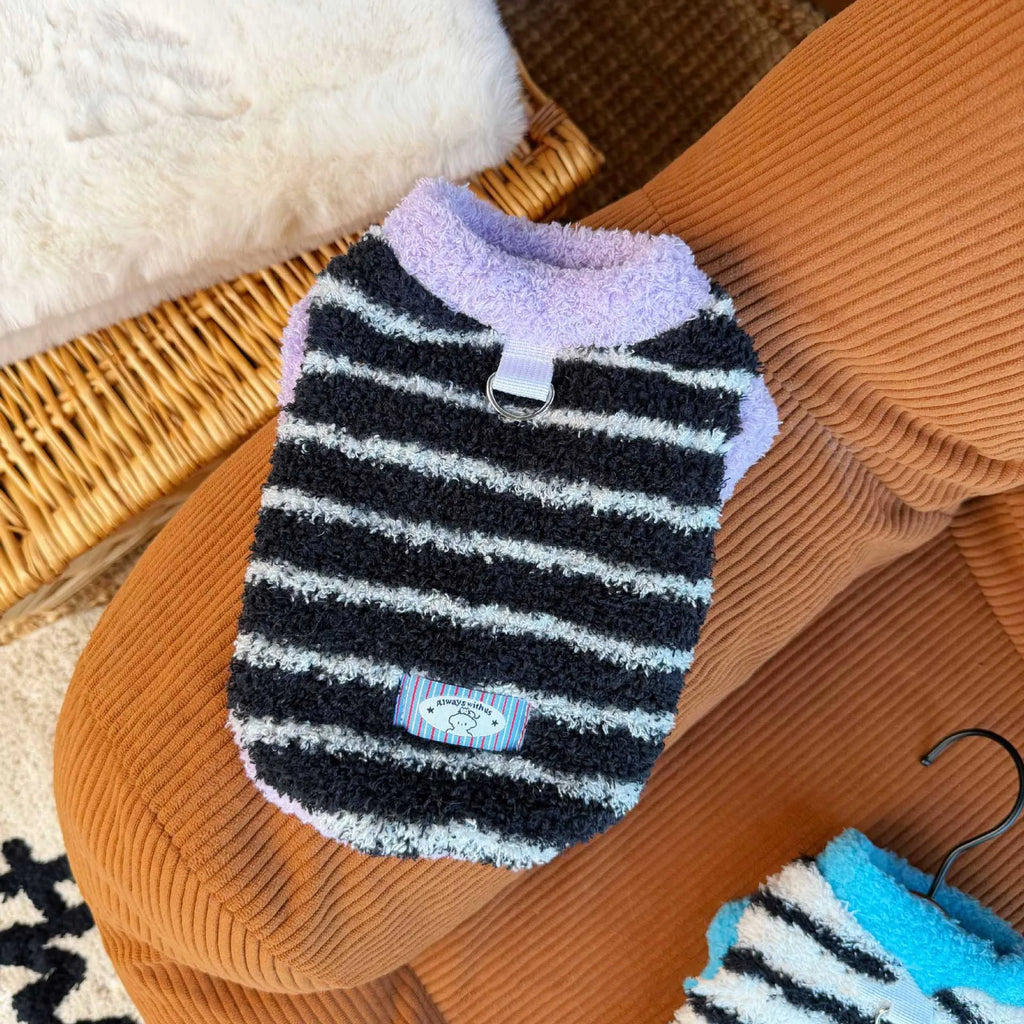 Striped Plush Pet Vest Warm Fleece Dog Cat Sweater Sleeveless Puppy Outfit