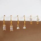 18K Gold Plated Green Zirconia Huggies Hoop Earrings Square Pendant