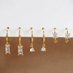 18K Gold Plated Green Zirconia Huggies Hoop Earrings Square Pendant